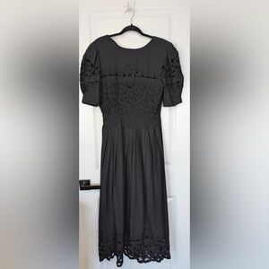 Nancy Johnson Women’s Lace Trimmed Cotton Puff Sleeve Black Dress Size 8
